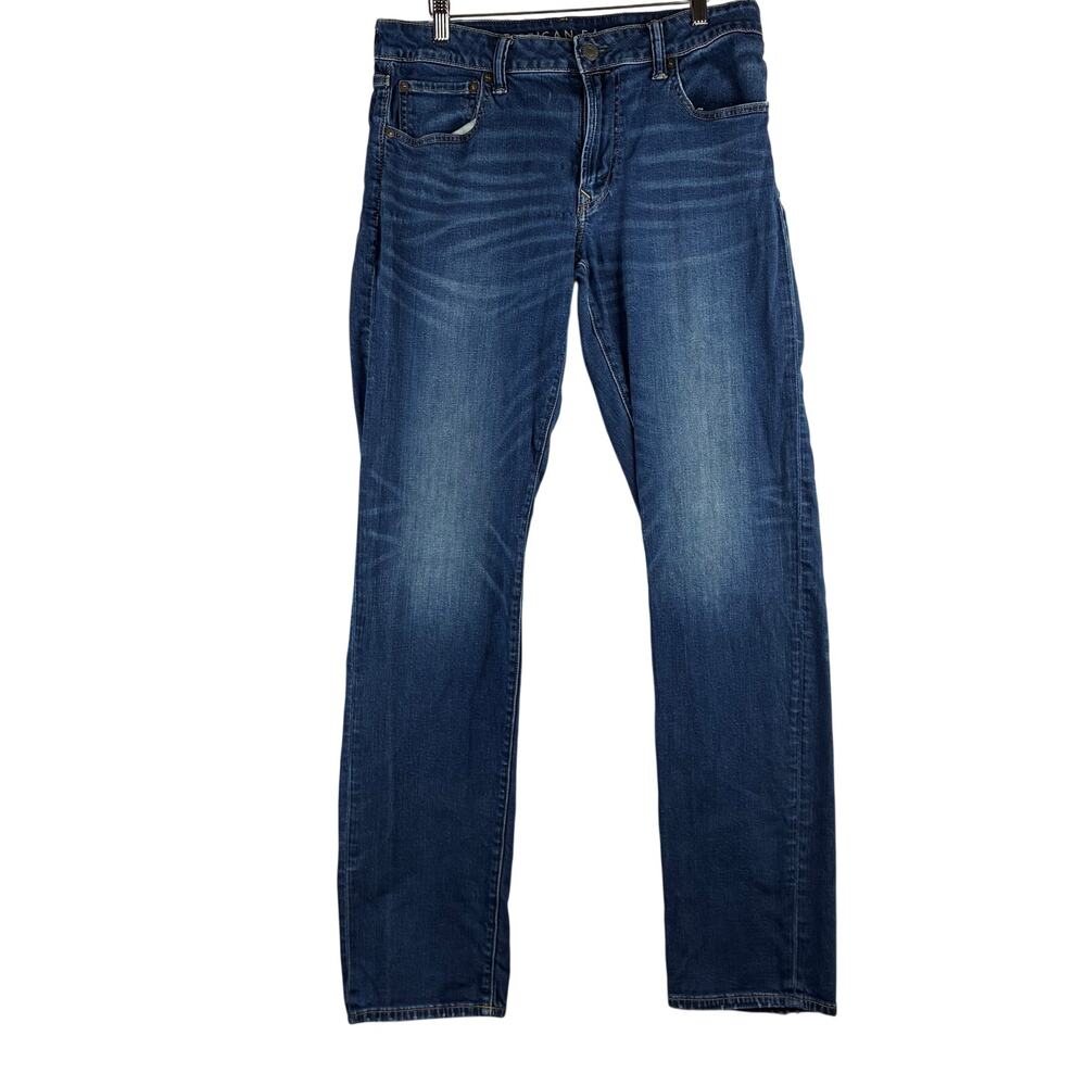 American Eagle Slim Straight Dark Blue Jeans Men's 34x36 Fading MINOR PUCKERING